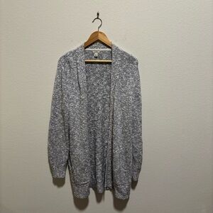 L.L.Bean Heather Grey and White Marled Knit long open front Sweater